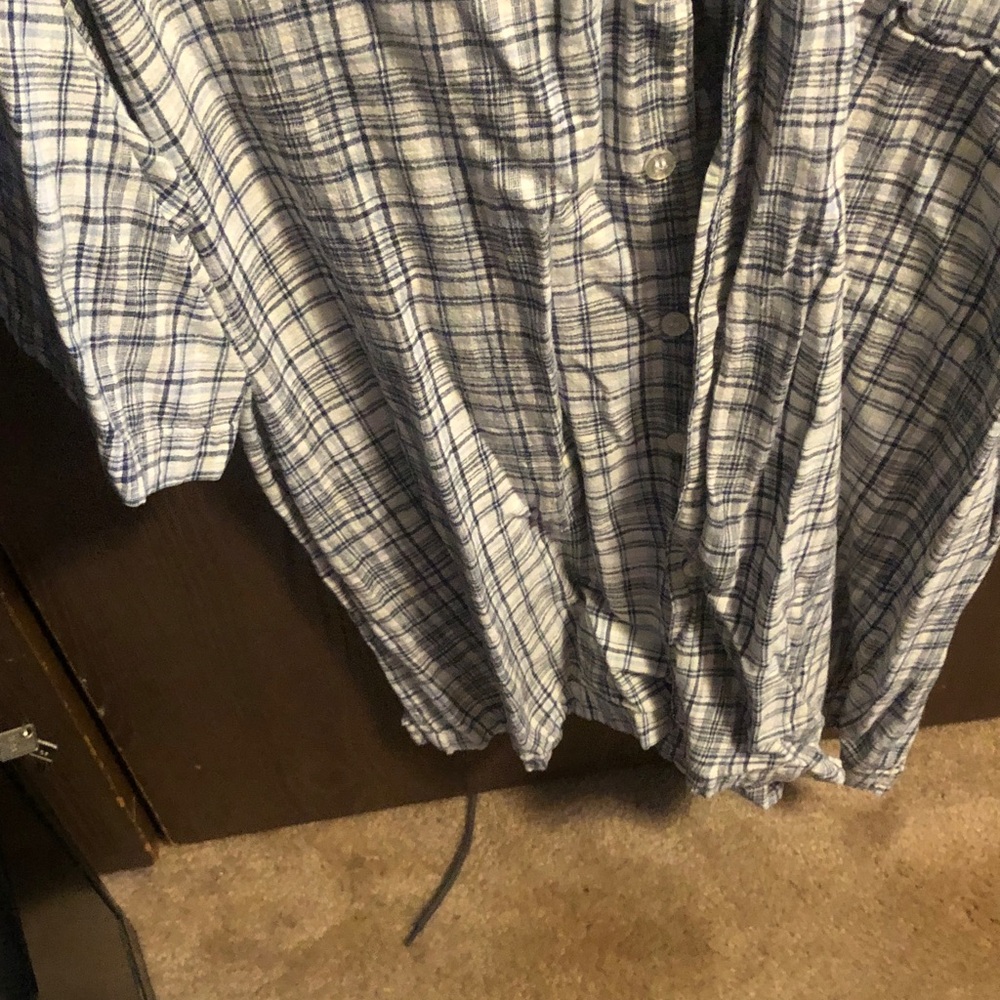 Blue and White Plaid Button-Up Shirt